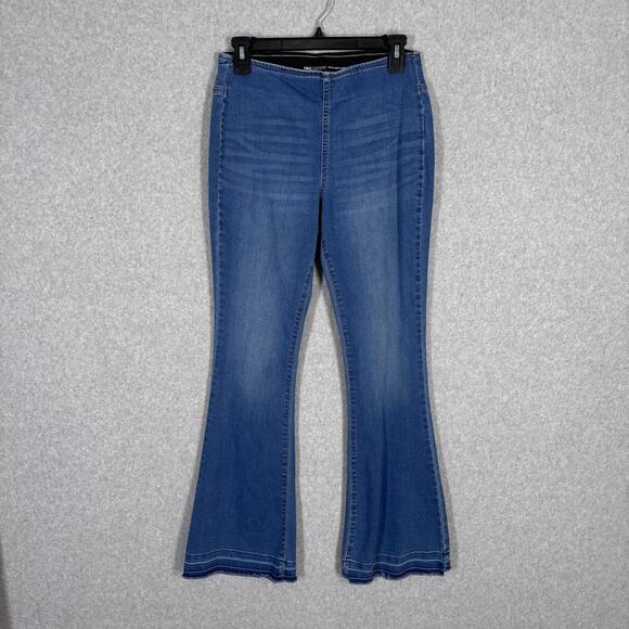 INC Denim Flare Bell Bottom Jean 6P Pull On High Rise Raw Frayed Stretch Jegging - Picture 1 of 13